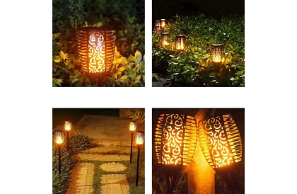 Kerti lámpák – Napelemes fákly lángoló tűz hatással - 4 darab