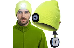 Kétrétegű téli sapka LED lámpával – sárga