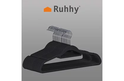 Samet vállfák ruhákhoz - 20 db - fekete