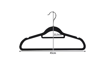 Samet vállfák ruhákhoz - 20 db - fekete