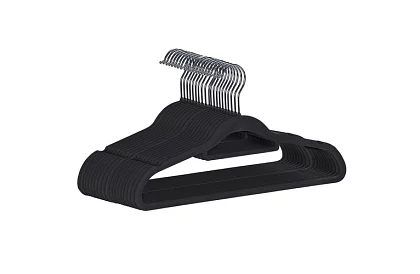 Samet vállfák ruhákhoz - 20 db - fekete