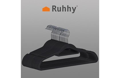 Samet vállfák ruhákhoz - 20 db - fekete