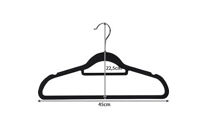 Samet vállfák ruhákhoz - 20 db - fekete