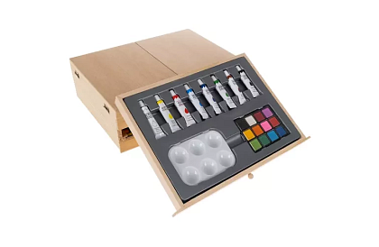 Festék készlet fából készült bőröndben – 83 elem