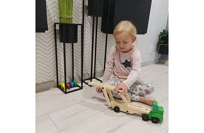 Fából autókat szállító teherautó kisautókkal