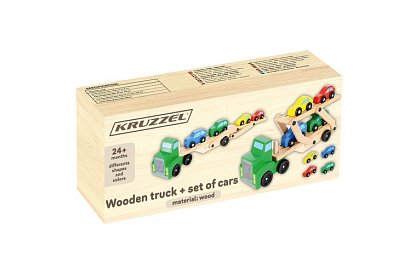 Fából autókat szállító teherautó kisautókkal