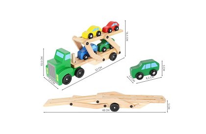 Fából autókat szállító teherautó kisautókkal