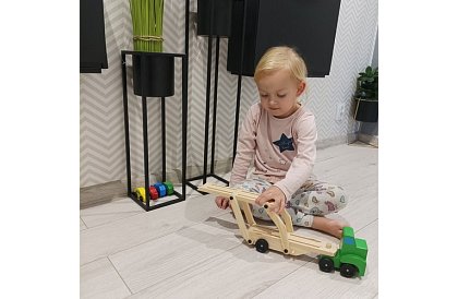 Fából autókat szállító teherautó kisautókkal