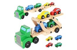 Fából autókat szállító teherautó kisautókkal