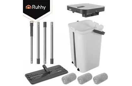 Gyakorlati lapos mop + 11 literes vödör – kétszobás tartozékokkal