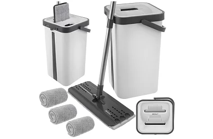 Gyakorlati lapos mop + 11 literes vödör – kétszobás tartozékokkal