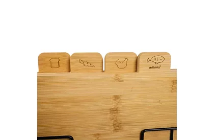 Készült bambusz vágódeszkák – 4 db-os készlet állványban