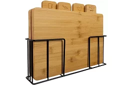 Készült bambusz vágódeszkák – 4 db-os készlet állványban