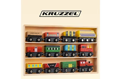 Fából készült vonat polccal a tároláshoz - 13 darab a készletben