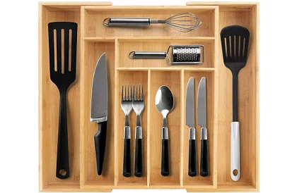 Bambusz fiókos szervező – evőeszköztartó