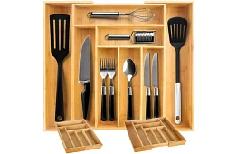 Bambusz fiókos szervező – evőeszköztartó